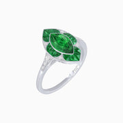 Art Deco Inspired Marquise Cut Calibré Gemstone Halo Ring - Shahin Jewelry